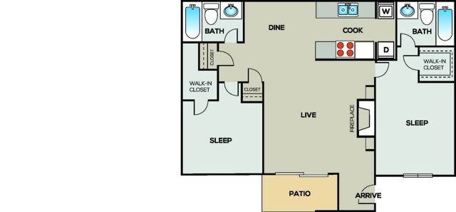 2 Beds • 2 Bath 401 floor plan